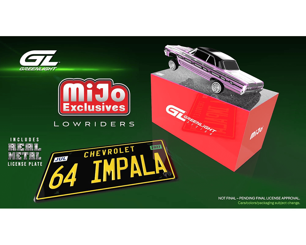 *Pre-Order* Greenlight - Lowriders 1964 Chevrolet Impala SS w/ Mini Metal License Plate – Pink – Mijo Exclusives - Top CollectiblesDiecastGreenlight