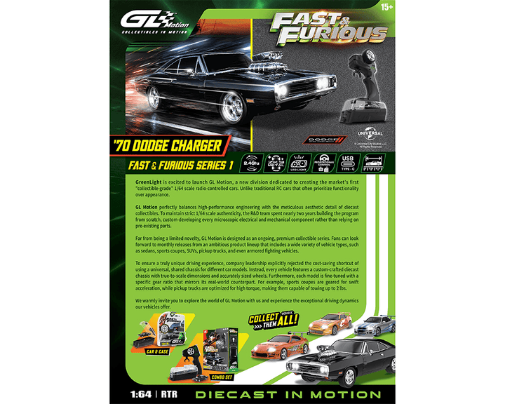 *Pre-Order* Greenlight - RC The Fast &amp; The Furious 1970 Dodge Charger “Dom’s Charger” Combo Set - Greenlight Motion Series - Top CollectiblesDiecastGreenlight