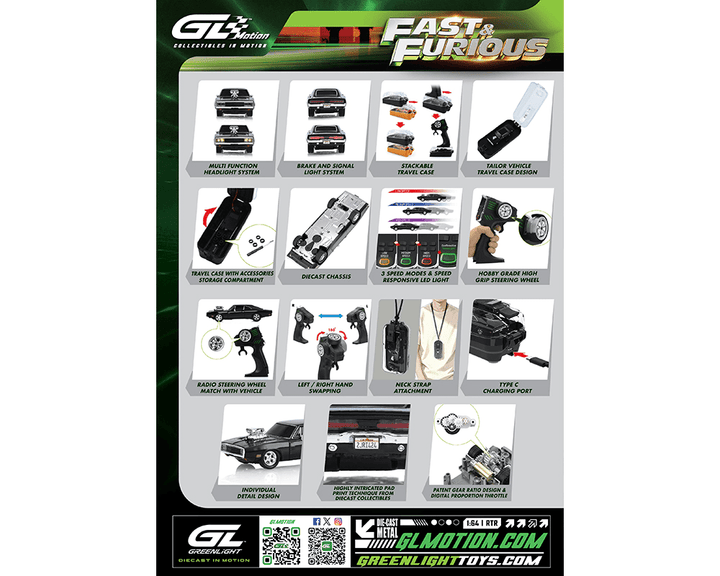 *Pre-Order* Greenlight - RC The Fast &amp; The Furious 1970 Dodge Charger “Dom’s Charger” Combo Set - Greenlight Motion Series - Top CollectiblesDiecastGreenlight