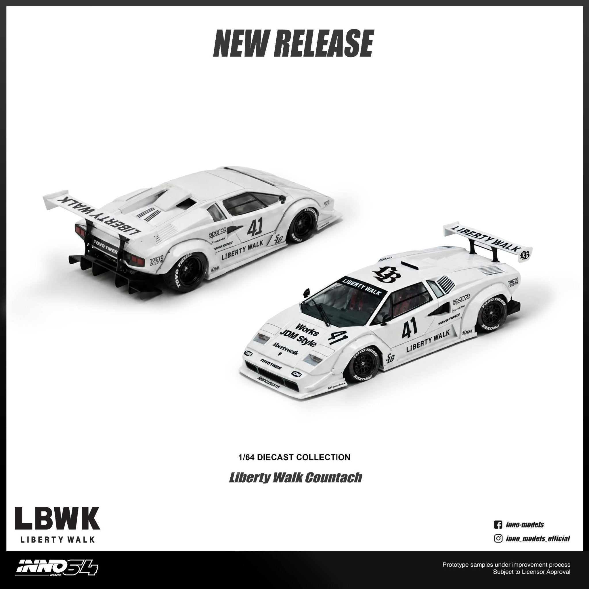 Pre-Order* INNO64 - Liberty Walk Countach - White – Top Collectibles