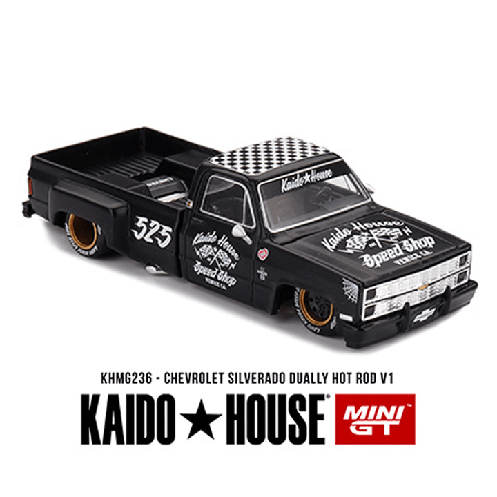*Pre - Order* Kaido House x Mini GT - Chevrolet Silverado Dually Hot Rod V1 – Flat Black *Sealed, Possibility of a Chase* - Top CollectiblesDiecastMini GT