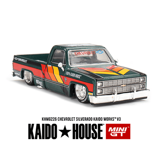 *Pre - Order* Kaido House x Mini GT - Chevrolet Silverado KAIDO WORKS V3 - Dark Green *Sealed, Possibility of a Chase* - Top CollectiblesDiecastMini GT
