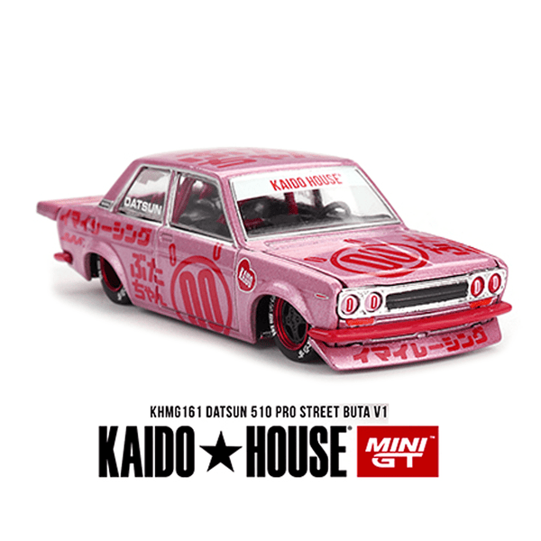 Mini GT 1:64 Datsun 510 Street KAIDO GT V1 - Color Rosa - Modelo Detallado Con Motor KA20