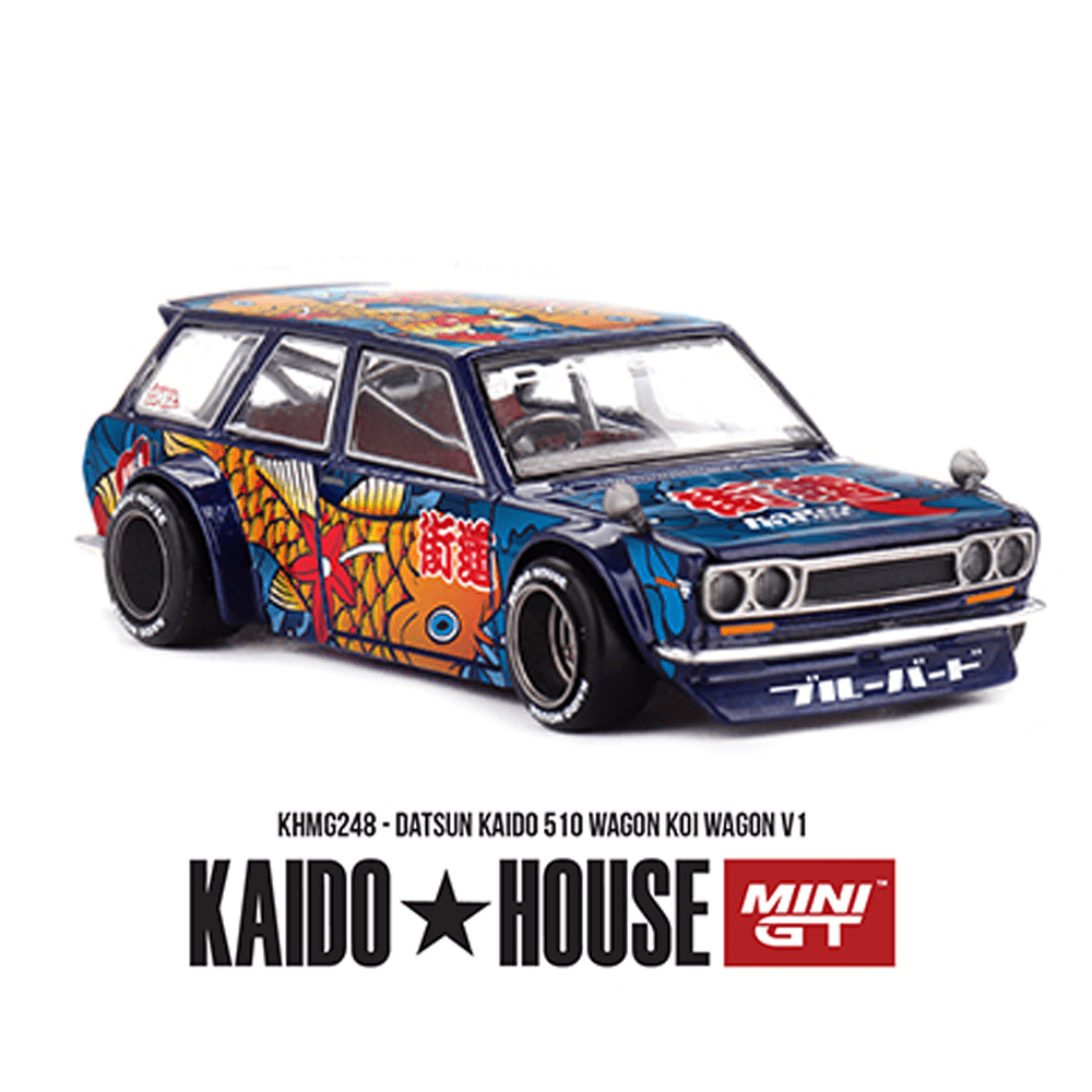 *Pre - Order* Kaido House x Mini GT - Datsun KAIDO 510 Wagon Koi Wagon V1 - Blue *Sealed, Possibility of a Chase* - Top CollectiblesDiecastMini GT