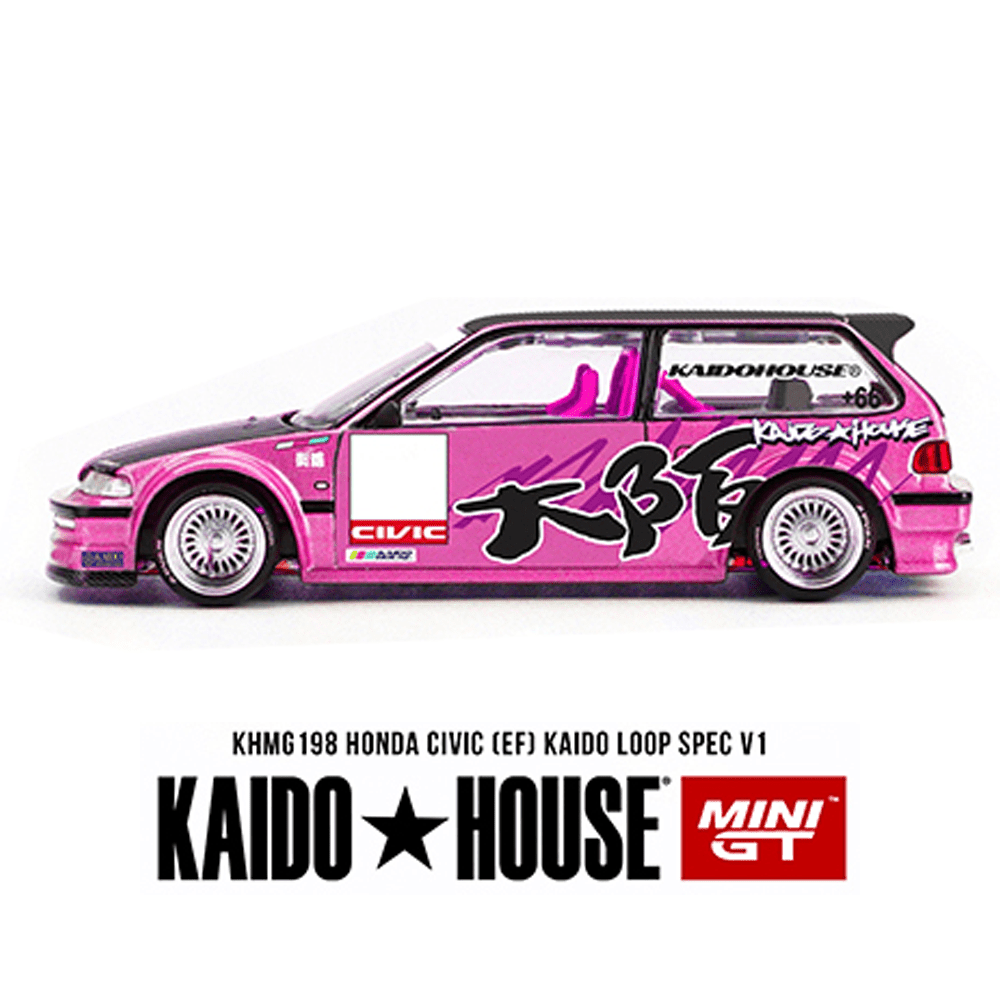 *Pre - Order* Kaido House x Mini GT - Honda Civic (EF) Kaido Loop Spec V1 – Pink *Sealed, Possibility of a Chase* - Top CollectiblesDiecastMini GT