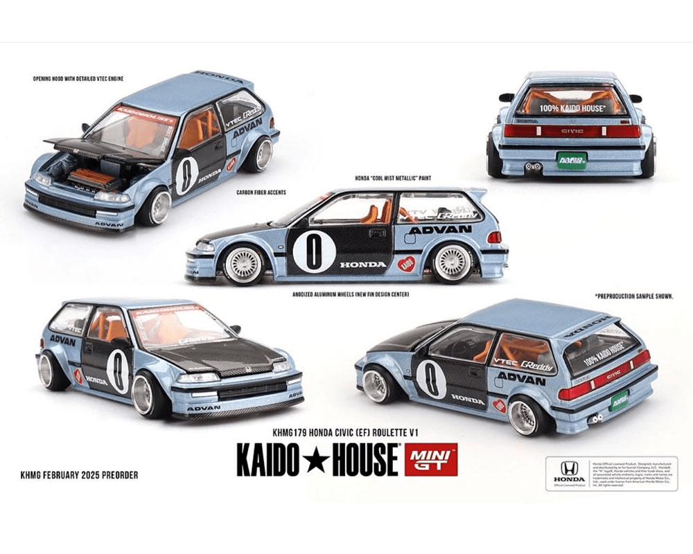 *Pre - Order* Kaido House x Mini GT - Honda Civic (EF) Kaido Roulette V1 - Light Blue *Sealed, Possibility of a Chase* - Top CollectiblesDiecastMini GT