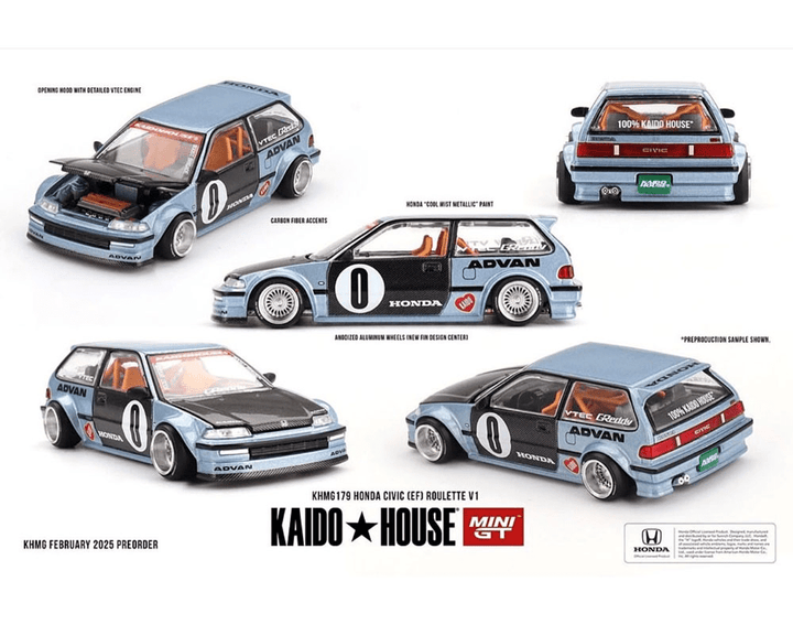 *Pre - Order* Kaido House x Mini GT - Honda Civic (EF) Kaido Roulette V1 - Light Blue *Sealed, Possibility of a Chase* - Top CollectiblesDiecastMini GT