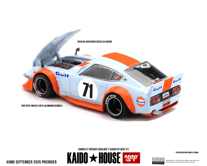 *Pre-Order* Kaido House x Mini GT - Nissan Fairlady Z Kaido GT GULF V1 – Blue *Sealed, Possibility of a Chase* - Top CollectiblesDiecastMini GT