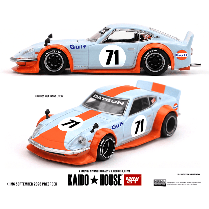 *Pre-Order* Kaido House x Mini GT - Nissan Fairlady Z Kaido GT GULF V1 – Blue *Sealed, Possibility of a Chase* - Top CollectiblesDiecastMini GT