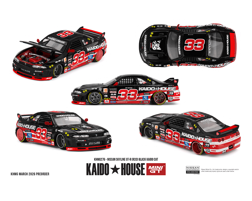 *Pre - Order* Kaido House x Mini GT - Nissan Skyline GT - R (R33) Black Kaido Cat – Limited Edition *Sealed, Possibility of a Chase* - Top CollectiblesDiecastMini GT