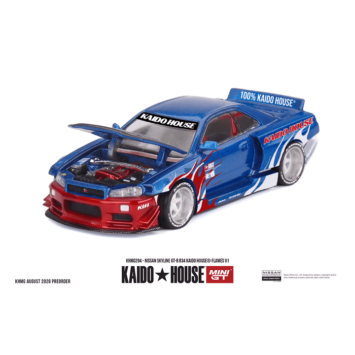 *Pre-Order* Kaido House x Mini GT - Nissan Skyline GT-R R34 Kaido House Flames V1 *Sealed, Possibility of a Chase* - Top CollectiblesDiecastMini GT