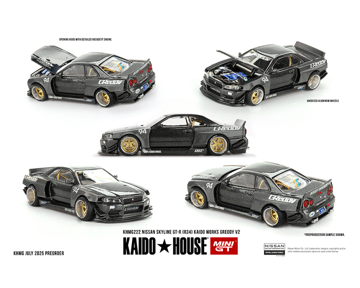 *Pre - Order* Kaido House x Mini GT - Nissan Skyline GT - R (R34) Kaido Works GReddy V2 – Black w/ Carbon *Sealed, Possibility of a Chase* - Top CollectiblesDiecastMini GT