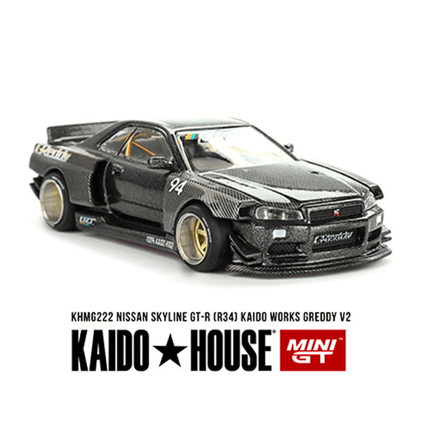 *Pre - Order* Kaido House x Mini GT - Nissan Skyline GT - R (R34) Kaido Works GReddy V2 – Black w/ Carbon *Sealed, Possibility of a Chase* - Top CollectiblesDiecastMini GT