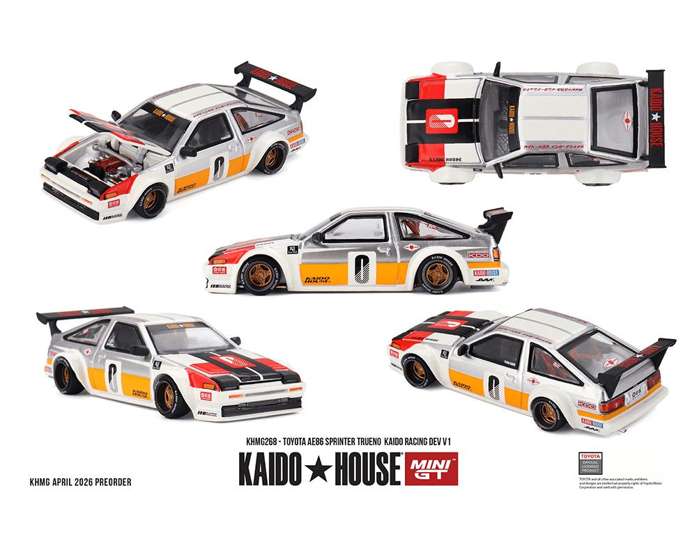 *Pre-Order* Kaido House x Mini GT - Toyota AE86 Sprinter Trueno Kaido Racing Dev V1 – White *Sealed, Possibility of a Chase* - Top CollectiblesDiecastMini GT