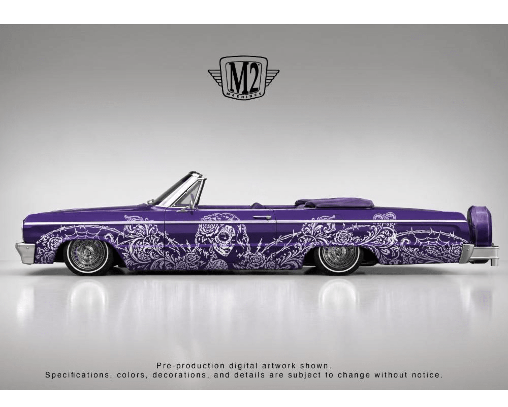 *Pre-Order* M2 Machines - 1964 Chevrolet Impala SS 409 Convertible “Dia De Los Muertos” – Purple – Hobby Exclusive - Top CollectiblesDiecastM2 Machines
