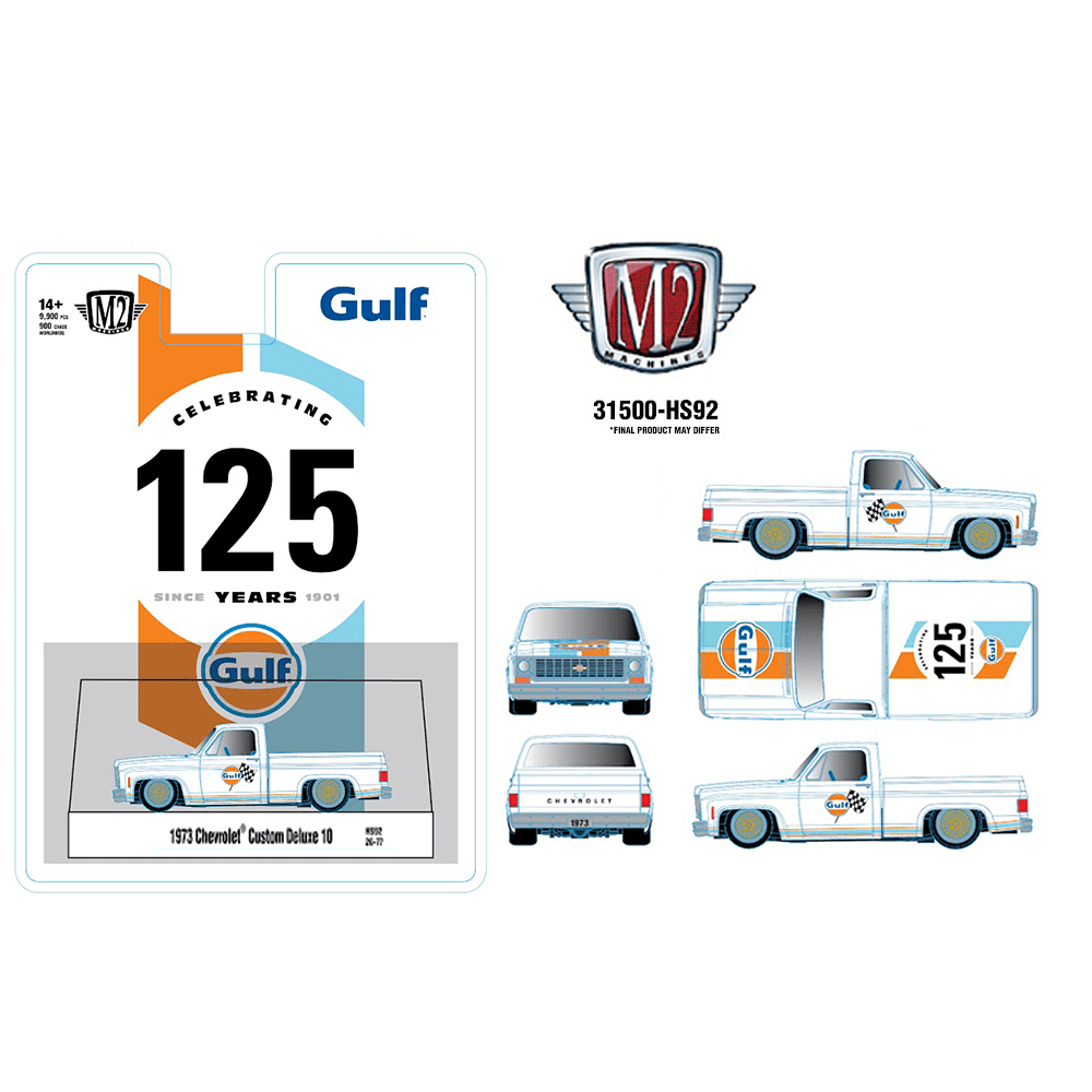 *Pre-Order* M2 Machines - 1973 Chevrolet Custom Deluxe 10 “GULF” – White – Hobby Exclusive - Top CollectiblesDiecastM2 Machines