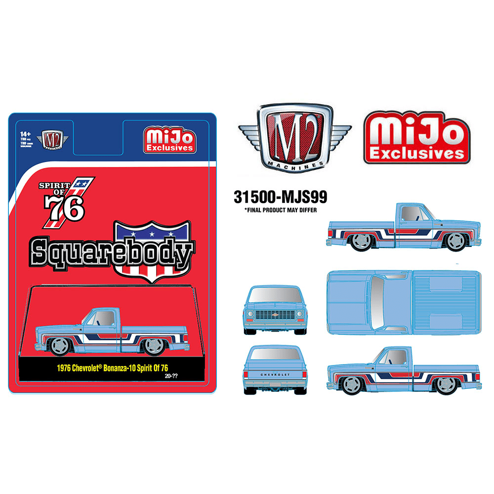 *Pre - Order* M2 Machines - 1976 Chevrolet Silverado Bonanza - 10 SPIRIT OF 76 Squarebody USA Special Edition – Blue – MiJo Exclusives - Top CollectiblesDiecastM2 Machines