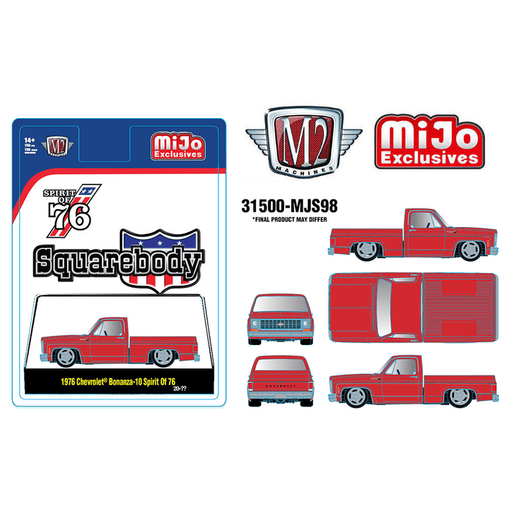 *Pre - Order* M2 Machines - 1976 Chevrolet Silverado Bonanza - 10 SPIRIT OF 76 Squarebody USA Special Edition – Red – MiJo Exclusives - Top CollectiblesDiecastM2 Machines