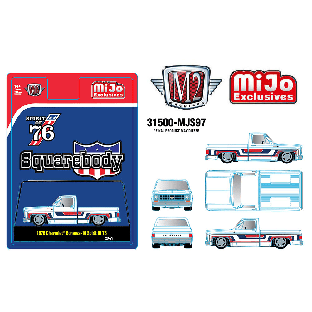 *Pre - Order* M2 Machines - 1976 Chevrolet Silverado Bonanza - 10 SPIRIT OF 76 Squarebody USA Special Edition – White – MiJo Exclusives - Top CollectiblesDiecastM2 Machines