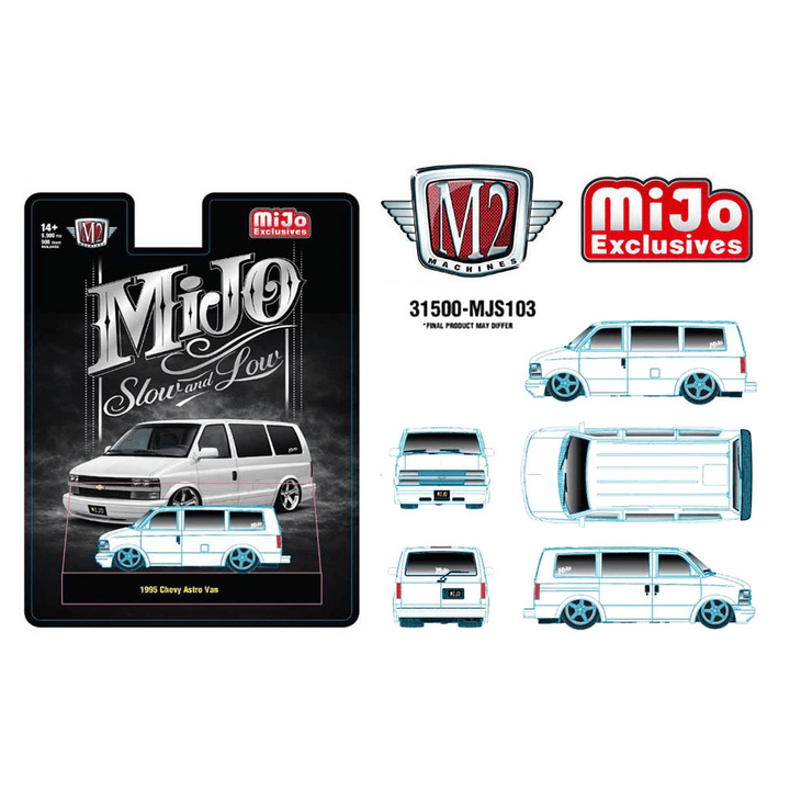 *Pre - Order* M2 Machines - 1995 Chevrolet Astro Van Custom Slow &amp; Low – White – MiJo Exclusives - Top CollectiblesDiecastM2 Machines