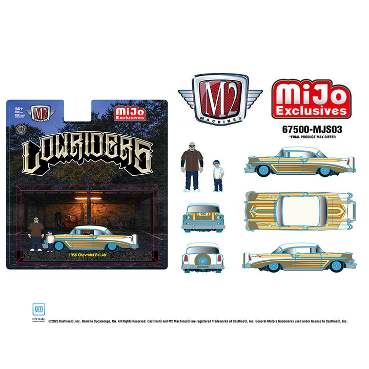 *Pre - Order* M2 Machines - Diorama Series 1956 Chevrolet Bel Air Lowriders with 2 Dad &amp; Son Figures – Beige Gold – Mijo Exclusives - Top CollectiblesDiecastM2 Machines