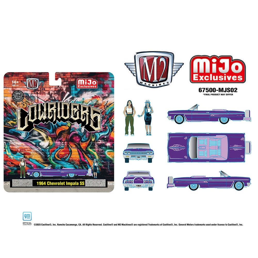 *Pre - Order* M2 Machines - Diorama Series 1964 Chevrolet Impala SS Convertible Top - Down Lowriders with 2 Ladies Figures – Metallic Purple – Mijo Exclusives - Top CollectiblesDiecastM2 Machines