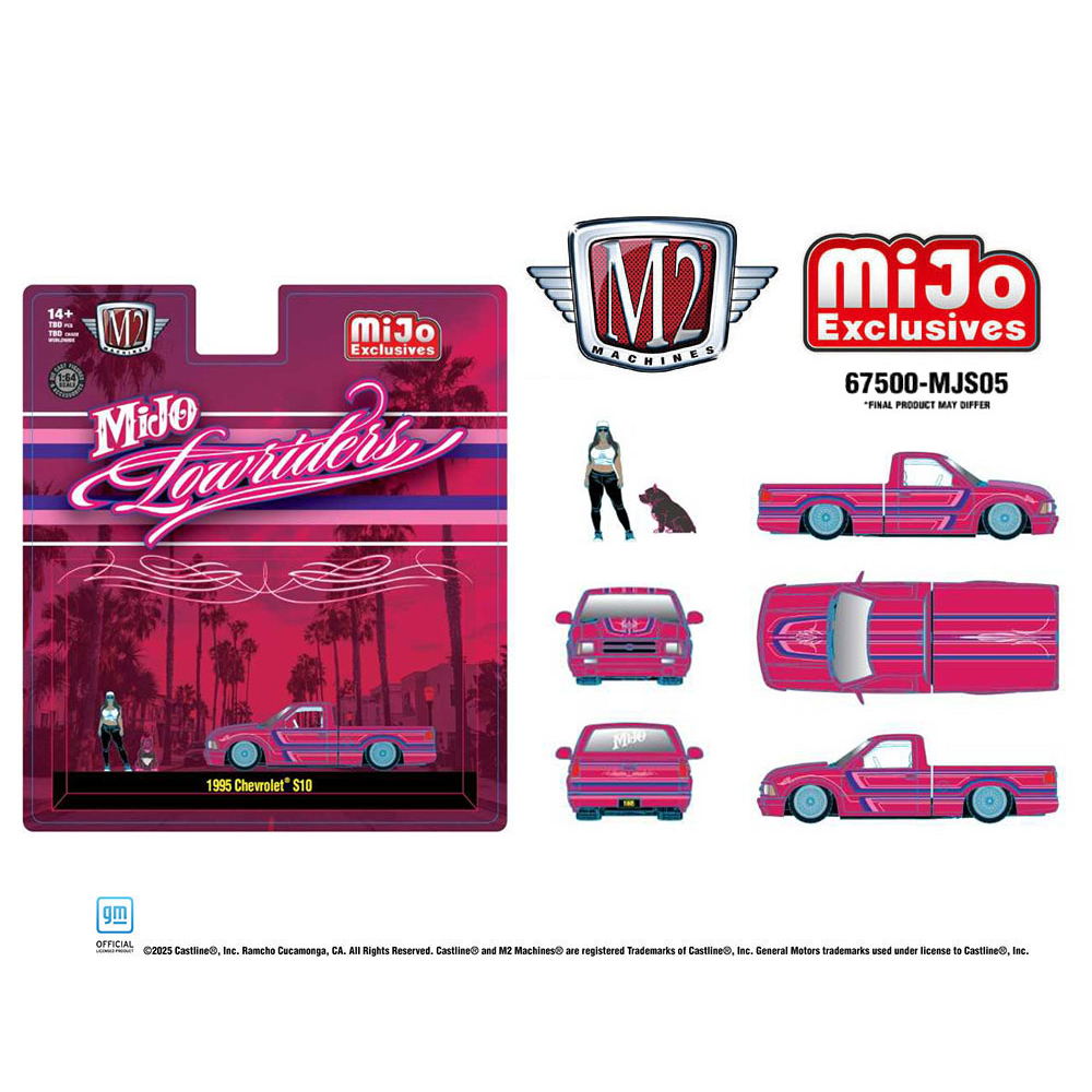 *Pre - Order* M2 Machines - Diorama Series 1995 Chevrolet S10 Lowriders with Girl & Pitbull Dog Figures – Pink – Mijo Exclusives - Top CollectiblesDiecastM2 Machines