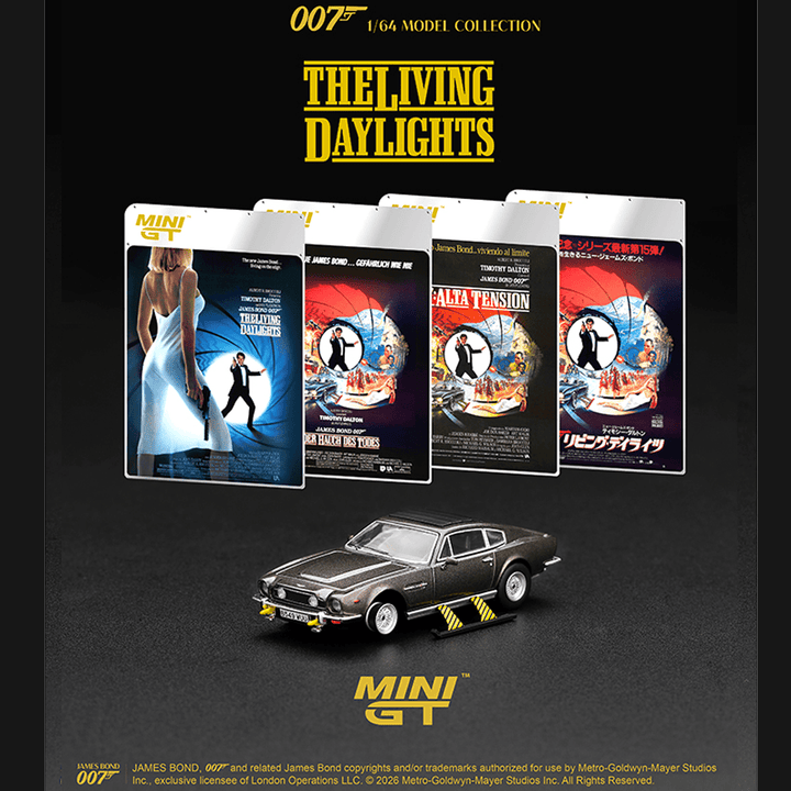 *Pre-Order* Mini GT - James Bond 007 Aston Martin V8 Vantage “The Living Daylights” Weapons On – English Packaging - Top CollectiblesDiecastMini GT