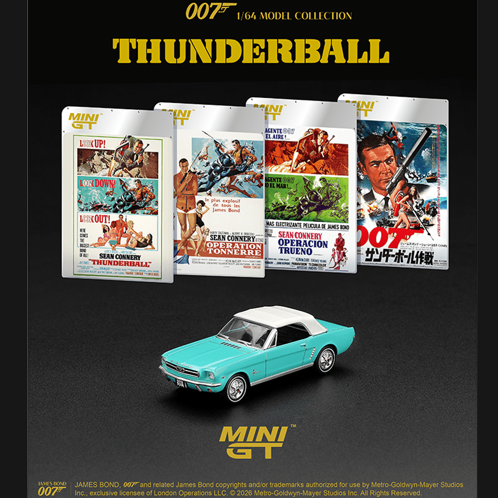 *Pre-Order* Mini GT - James Bond 007 Ford Mustang Convertible 1965 “Thunderball” – English Packaging - Top CollectiblesDiecastMini GT