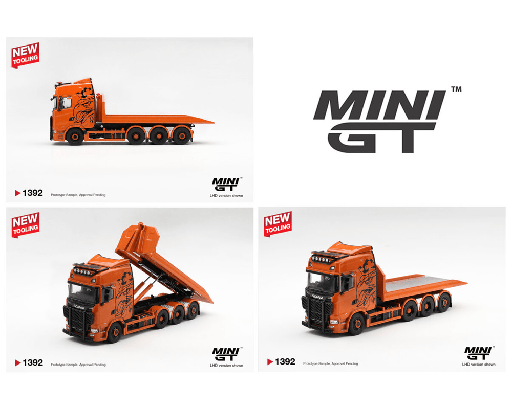 *Pre-Order* Mini GT - Scania 770S B8x4NA Hooklift Flatbed Orange - Limited Edition - Top CollectiblesDiecastMini GT
