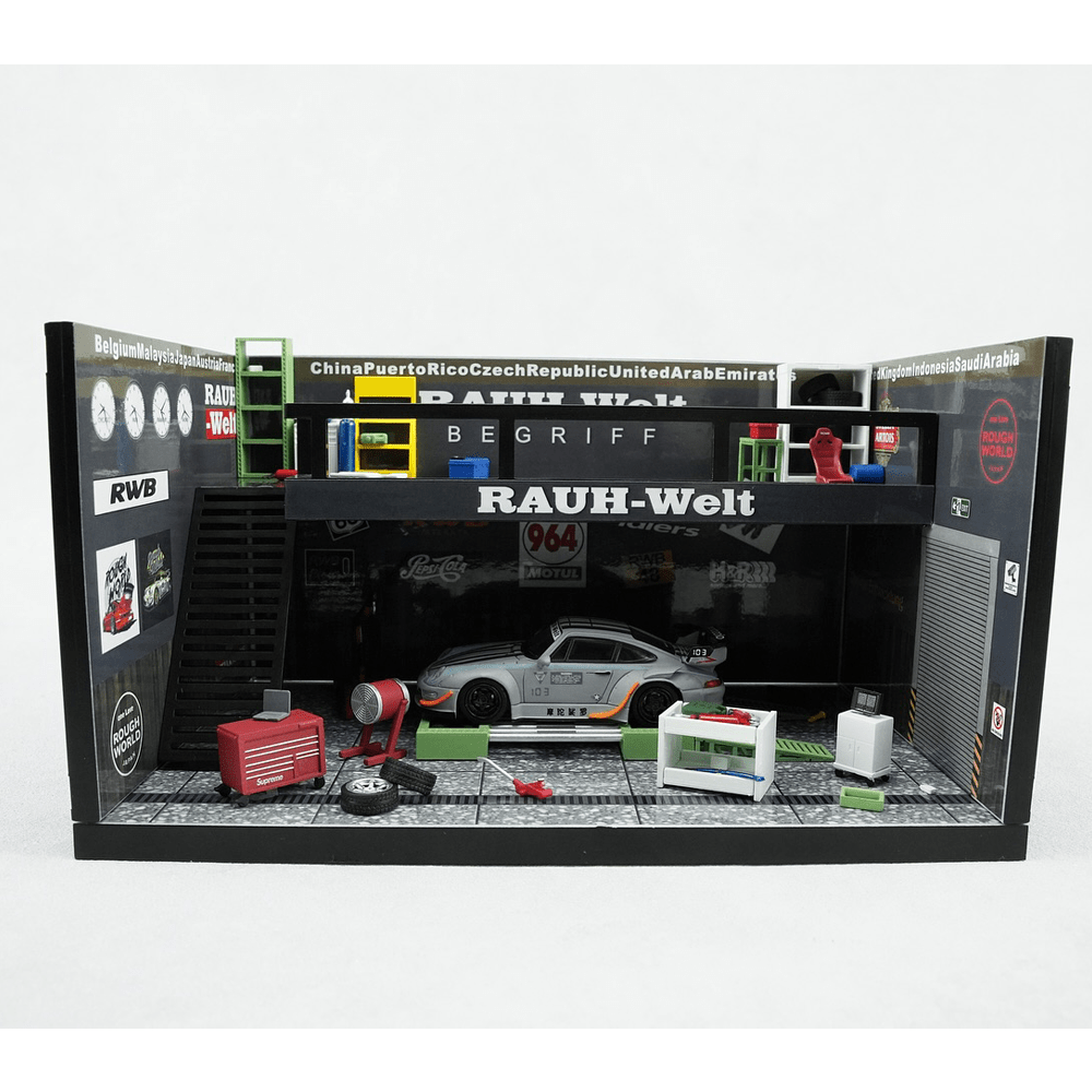 *Pre - Order* MotorHelix - Garage Scene Diorama Set - RWB Theme Garage Black - Top CollectiblesDiecastMotorHelix