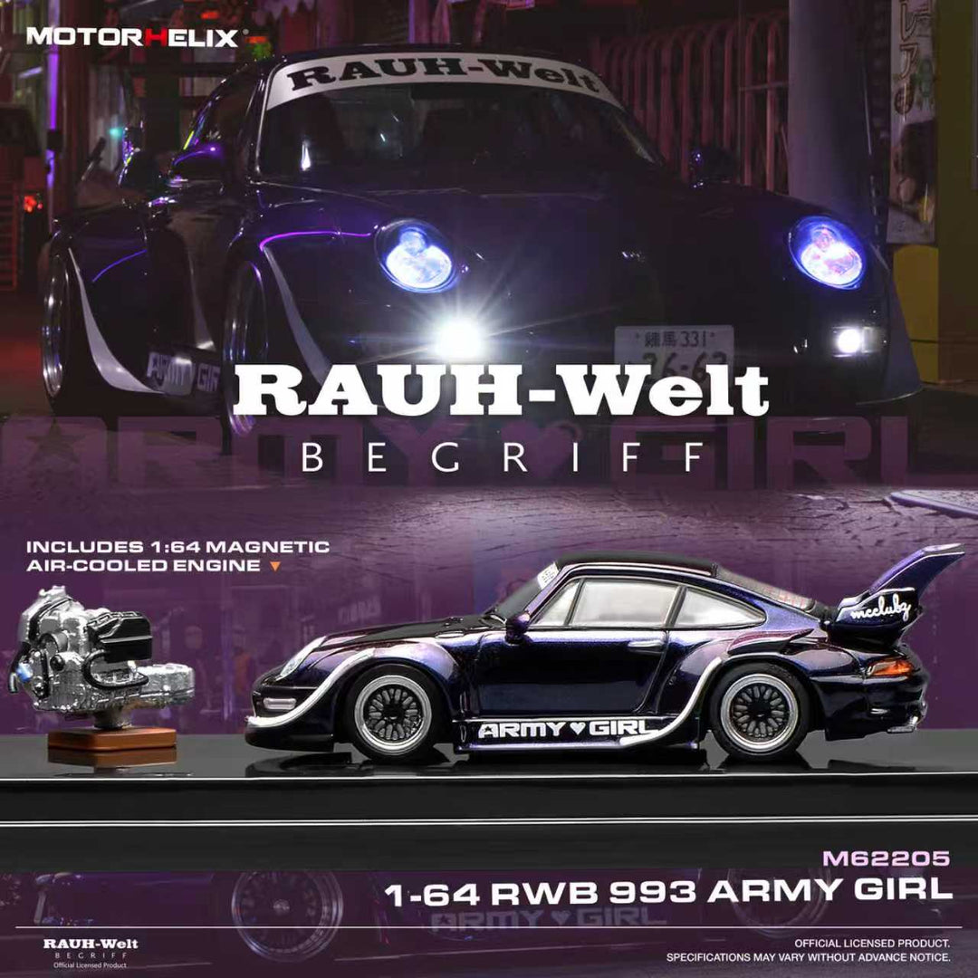 *Pre - Order* MotorHelix - RWB 993 Army Girl with Magnetic Air - Cooled Engine - Top CollectiblesDiecastMotorHelix