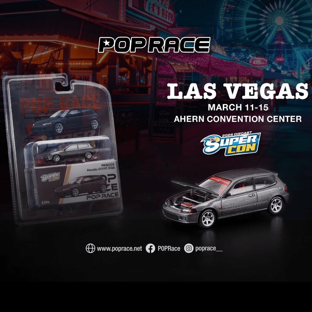*Pre - Order* Pop Race - Honda Civic EG6 Dark Grey *Las Vegas Supercon 2026 Edition* - Limit 1 Per Customer - Top CollectiblesDiecastPop Race