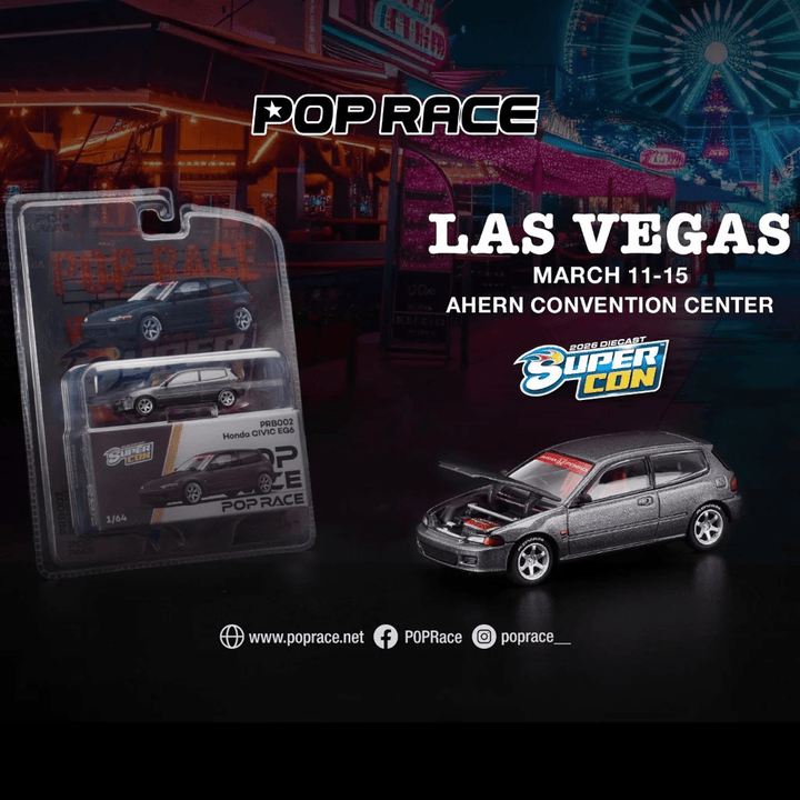 *Pre - Order* Pop Race - Honda Civic EG6 Dark Grey *Las Vegas Supercon 2026 Edition* - Limit 1 Per Customer - Top CollectiblesDiecastPop Race