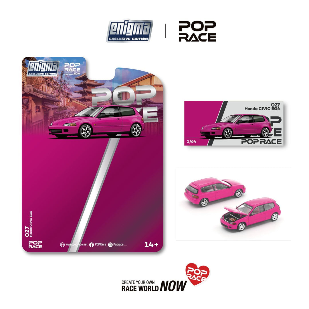 *Pre - Order* Pop Race - Honda Civic EG6 - Pink *Enigma Exclusive Edition* - Top CollectiblesDiecastPop Race