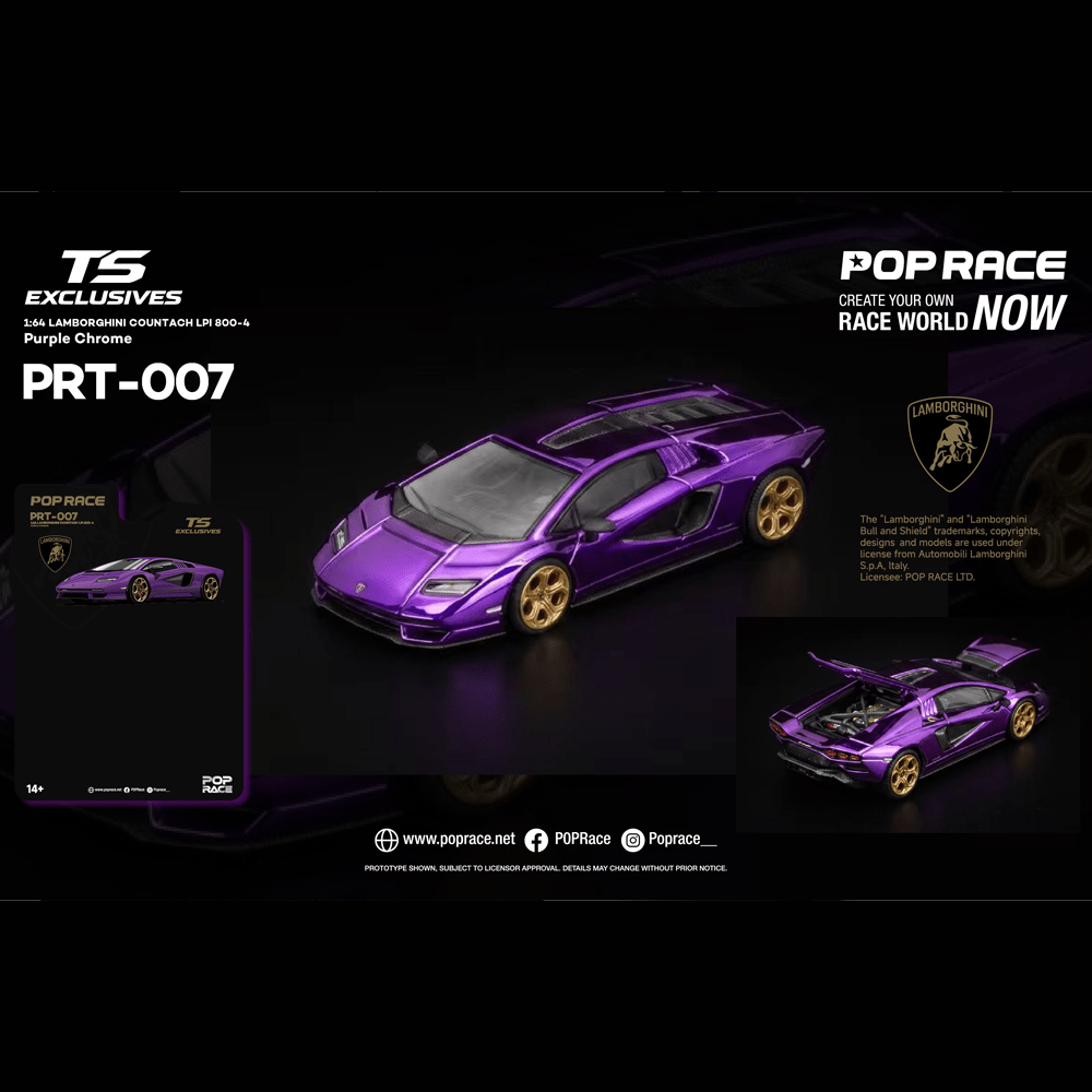 *Pre-Order* Pop Race - Lamborghini Countach LPI 800-4 - Purple Chrome *TS Exclusive Edition* - Top CollectiblesDiecastPop Race