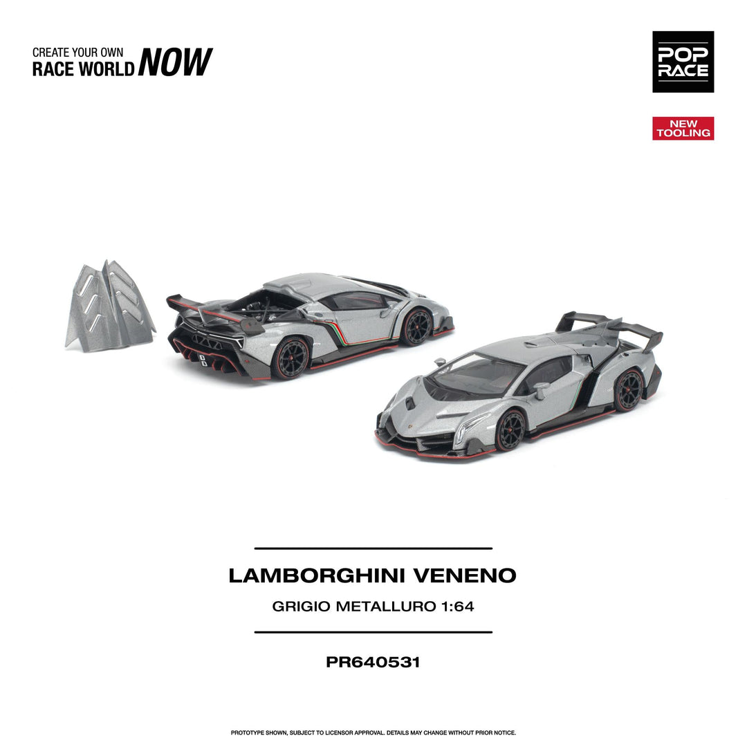 *Pre-Order* Pop Race - Lamborghini Veneno - Grigio Metalluro *New Tooling* - Top CollectiblesDiecastPop Race