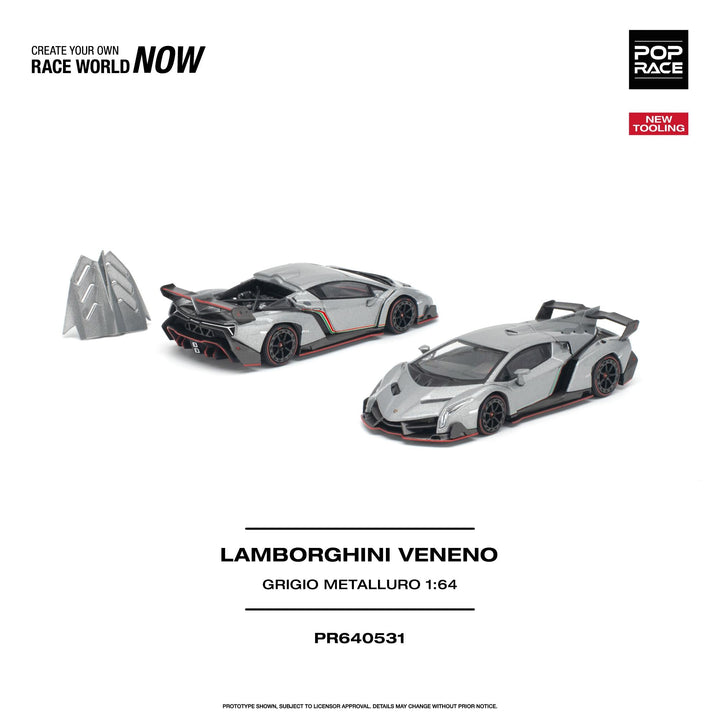 *Pre-Order* Pop Race - Lamborghini Veneno - Grigio Metalluro *New Tooling* - Top CollectiblesDiecastPop Race