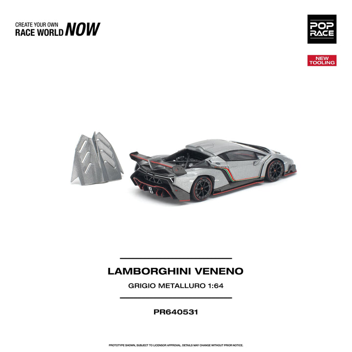 *Pre-Order* Pop Race - Lamborghini Veneno - Grigio Metalluro *New Tooling* - Top CollectiblesDiecastPop Race