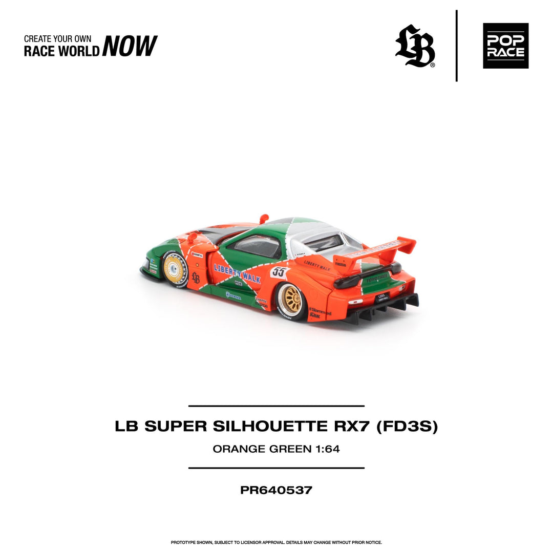 *Pre-Order* Pop Race - LB Super Silhouette RX7 (FD3S) - Orange Green - Top CollectiblesDiecastPop Race
