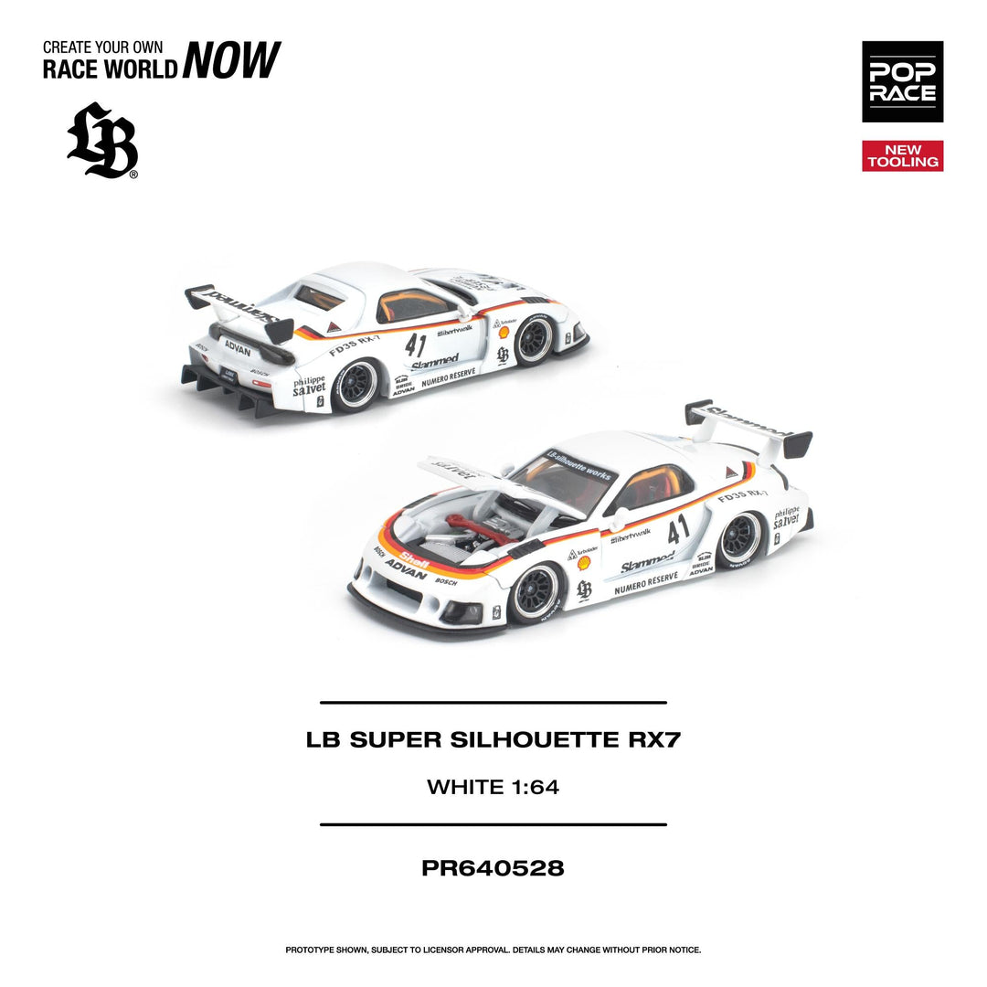*Pre-Order* Pop Race - LB SUPER SILHOUETTE RX7 (FD3S) - White *New Tooling* - Top CollectiblesDiecastPop Race