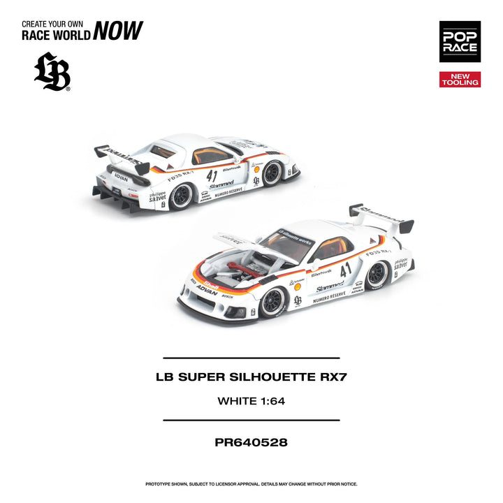 *Pre-Order* Pop Race - LB SUPER SILHOUETTE RX7 (FD3S) - White *New Tooling* - Top CollectiblesDiecastPop Race