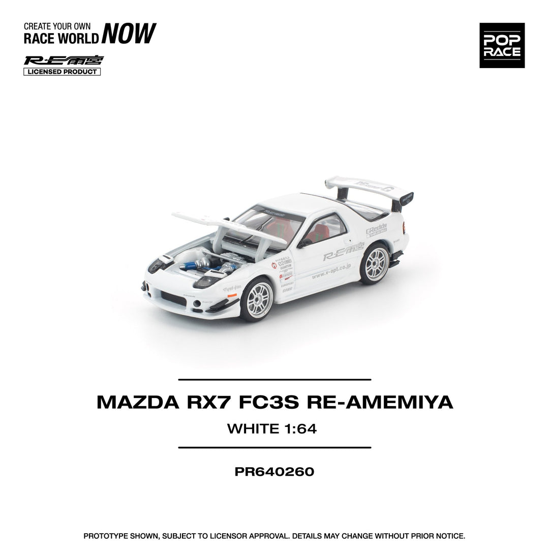 *Pre - Order* Pop Race - Mazda RX7 FC3S RE - AMEMIYA - White - Top CollectiblesDiecastPop Race