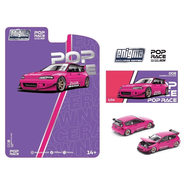 *Pre - Order* Pop Race - Pandem Civic EG6 - Pink *Enigma Exclusive Edition* - Top CollectiblesDiecastPop Race