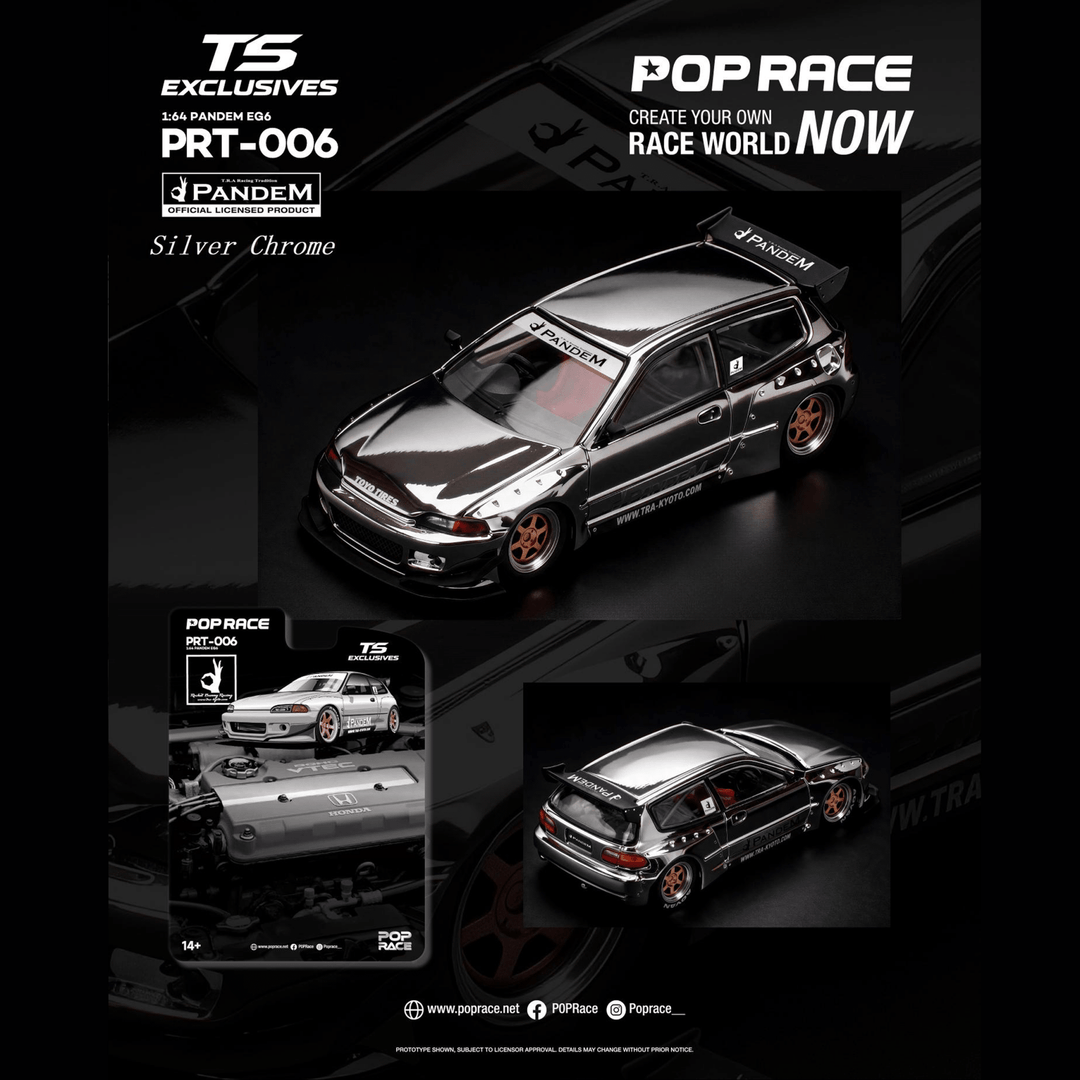 *Pre-Order* Pop Race - PANDEM EG6 - Silver Chrome *TS Exclusive Edition* - Top CollectiblesDiecastPop Race