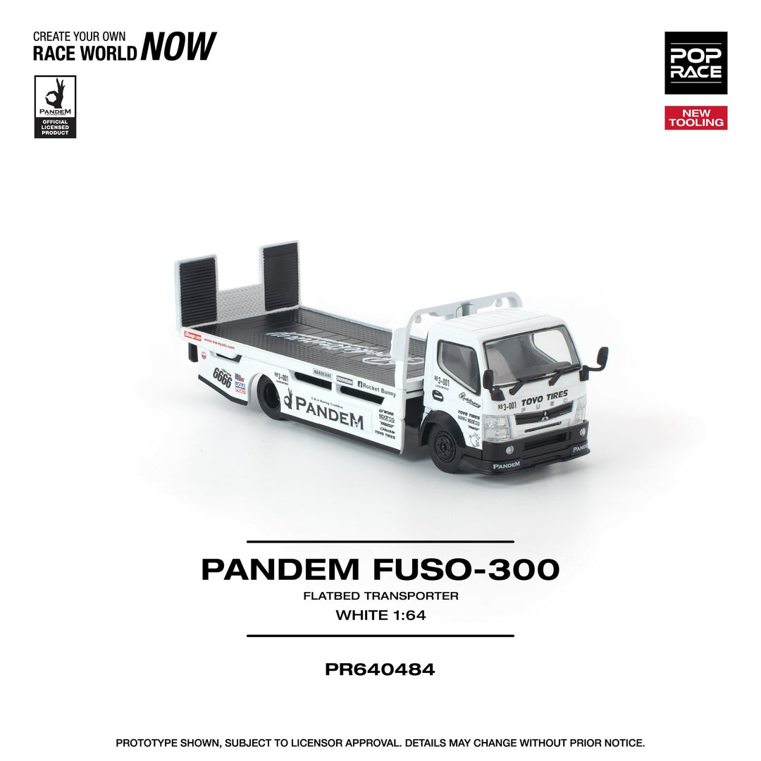 *Pre - Order* Pop Race - Pandem Fuso 300 Flatbed Transporter – White - Top CollectiblesDiecastPop Race