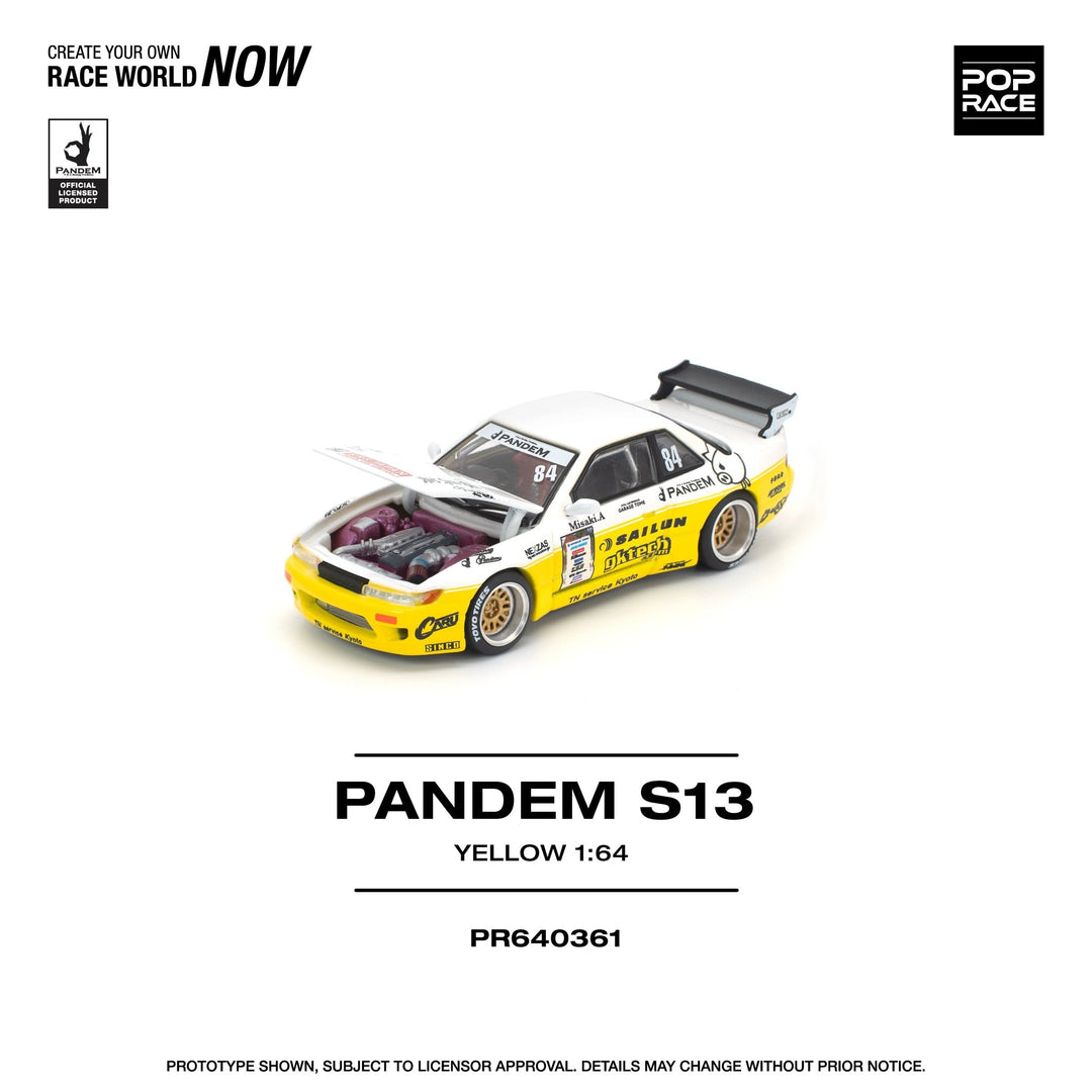 *Pre - Order* Pop Race - Pandem Silvia S13 - 2020 D1 Lights Yellow / White - Top CollectiblesDiecastPop Race