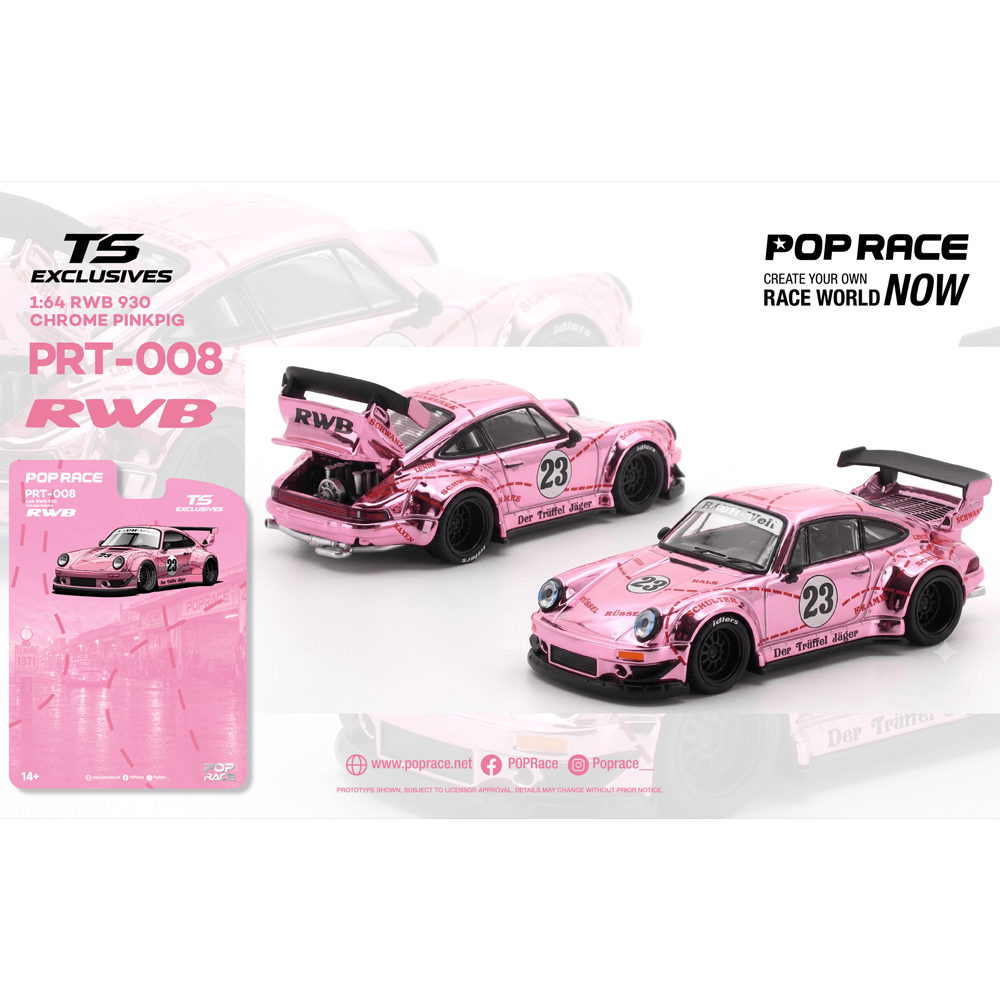 *Pre-Order* Pop Race - RWB 930 - Chrome Pink Pig *TS Exclusive Edition* - Top CollectiblesDiecastPop Race