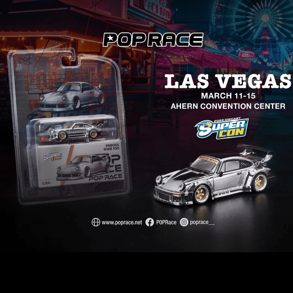 *Pre - Order* Pop Race - RWB 930 Silver Chrome *Las Vegas Supercon 2026 Edition* - Limit 1 Per Customer - Top CollectiblesDiecastPop Race