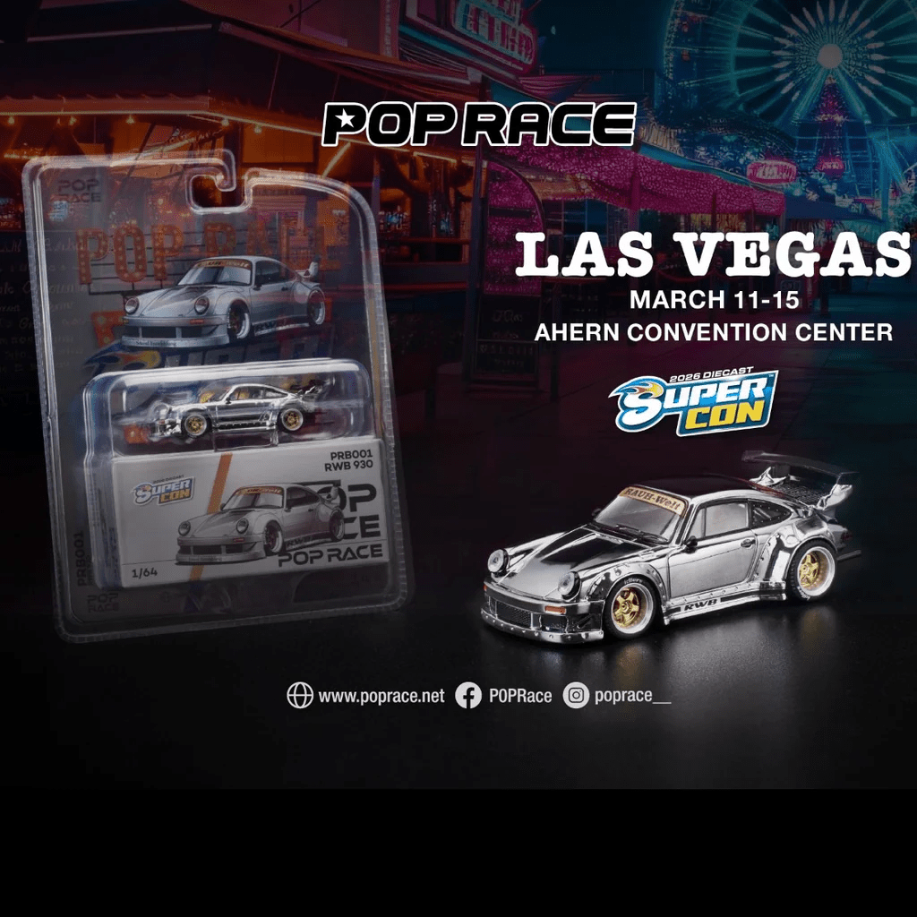 *Pre - Order* Pop Race - RWB 930 Silver Chrome *Las Vegas Supercon 2026 Edition* - Limit 1 Per Customer - Top CollectiblesDiecastPop Race